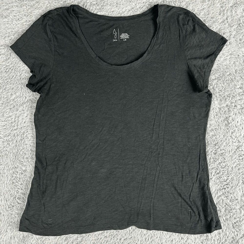 Joie Women's Short Sleeve Tee Shirt Size Large Black Solid Scoop Neck